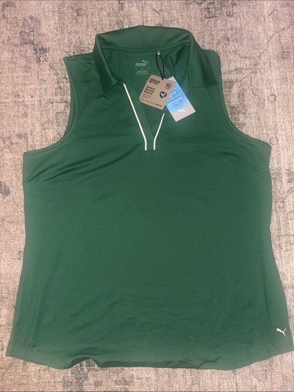 Puma Women's Dark Green Sleeveless Polo Tank with Contrast Trim